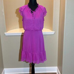 🩷 DKNY Dress Fairycore Fuchsia Jewelry Hold Neckline Double Flutter Sleeves